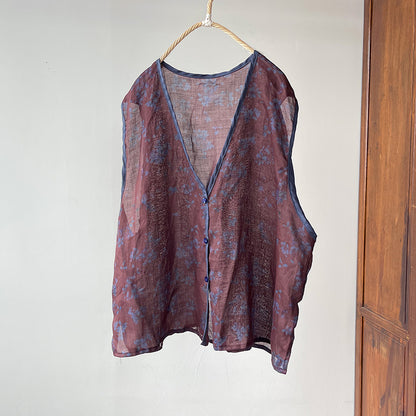 Floral Ramie V-Neck Vest