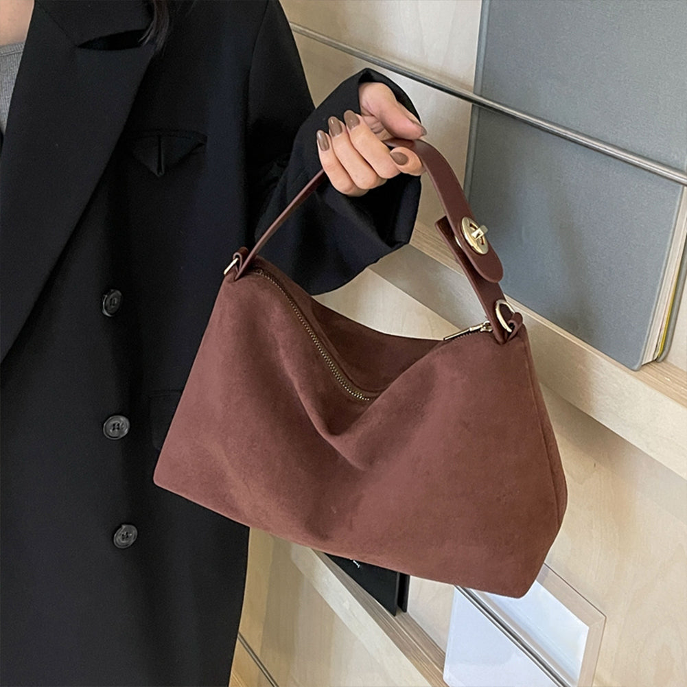 Vintage Suede Shoulder Bag for Women – Soft Matte Cowhide Leather Large Boston Tote | Autumn Winter Collection