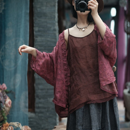 Vintage Bloom Strappy Linen Blouse