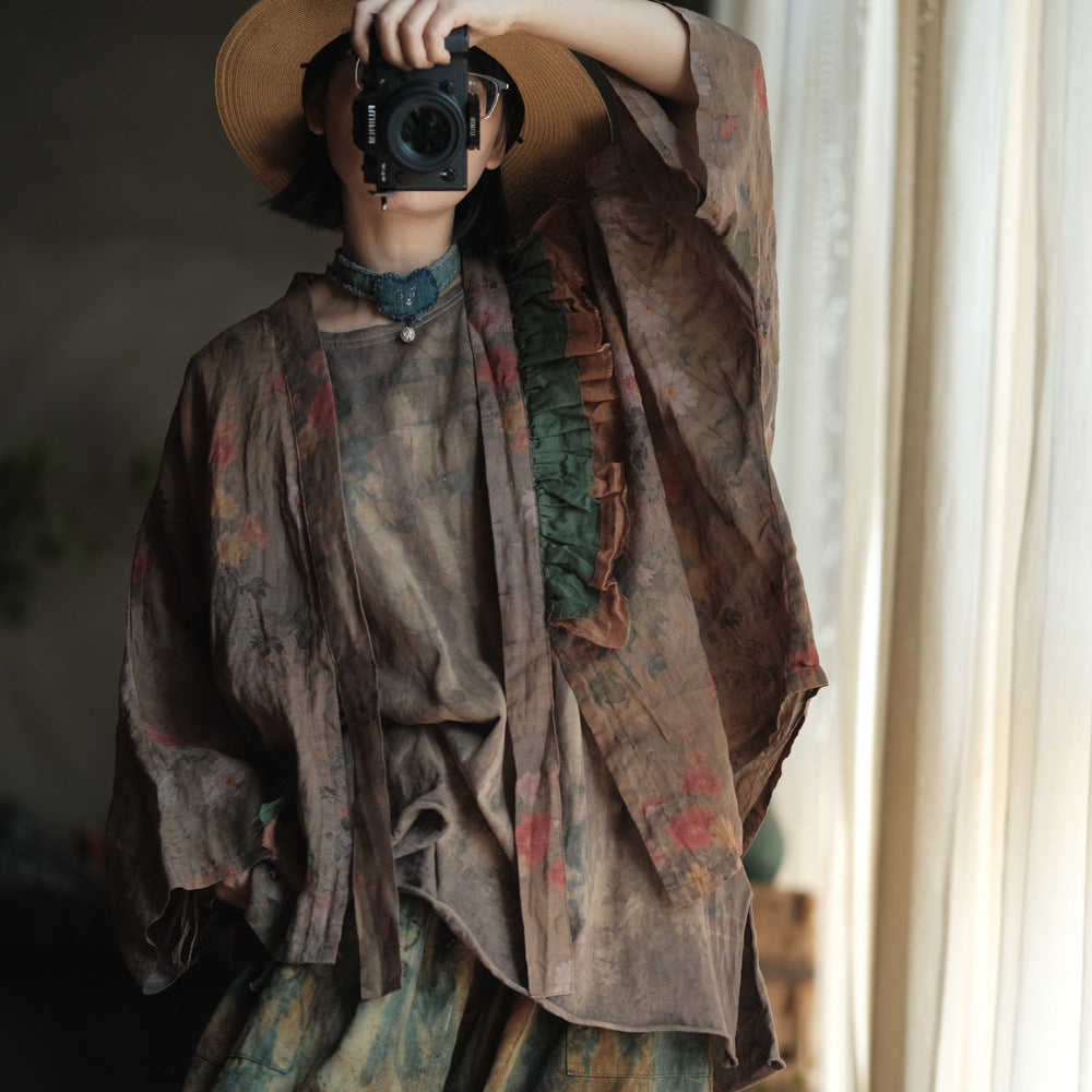 Vintage Bloom Linen Floral Kimono