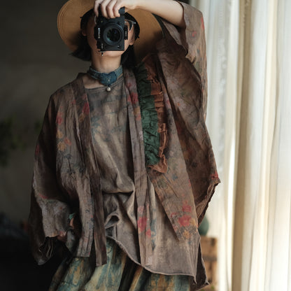 Vintage Bloom Linen Floral Kimono