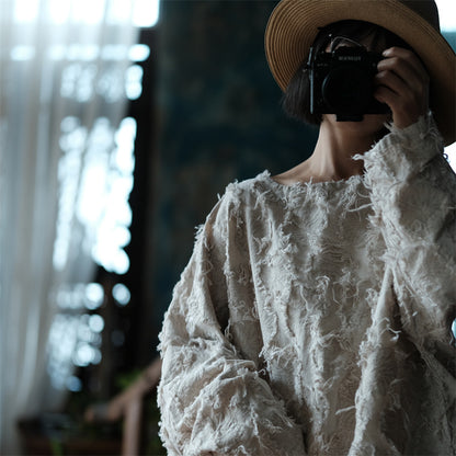 Ecru Patchwork Linen Blouse