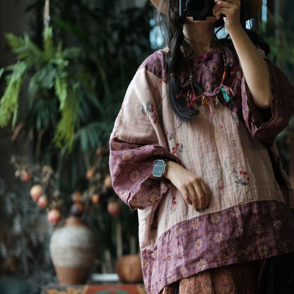 Wild Peony Cotton Batwing Blouse