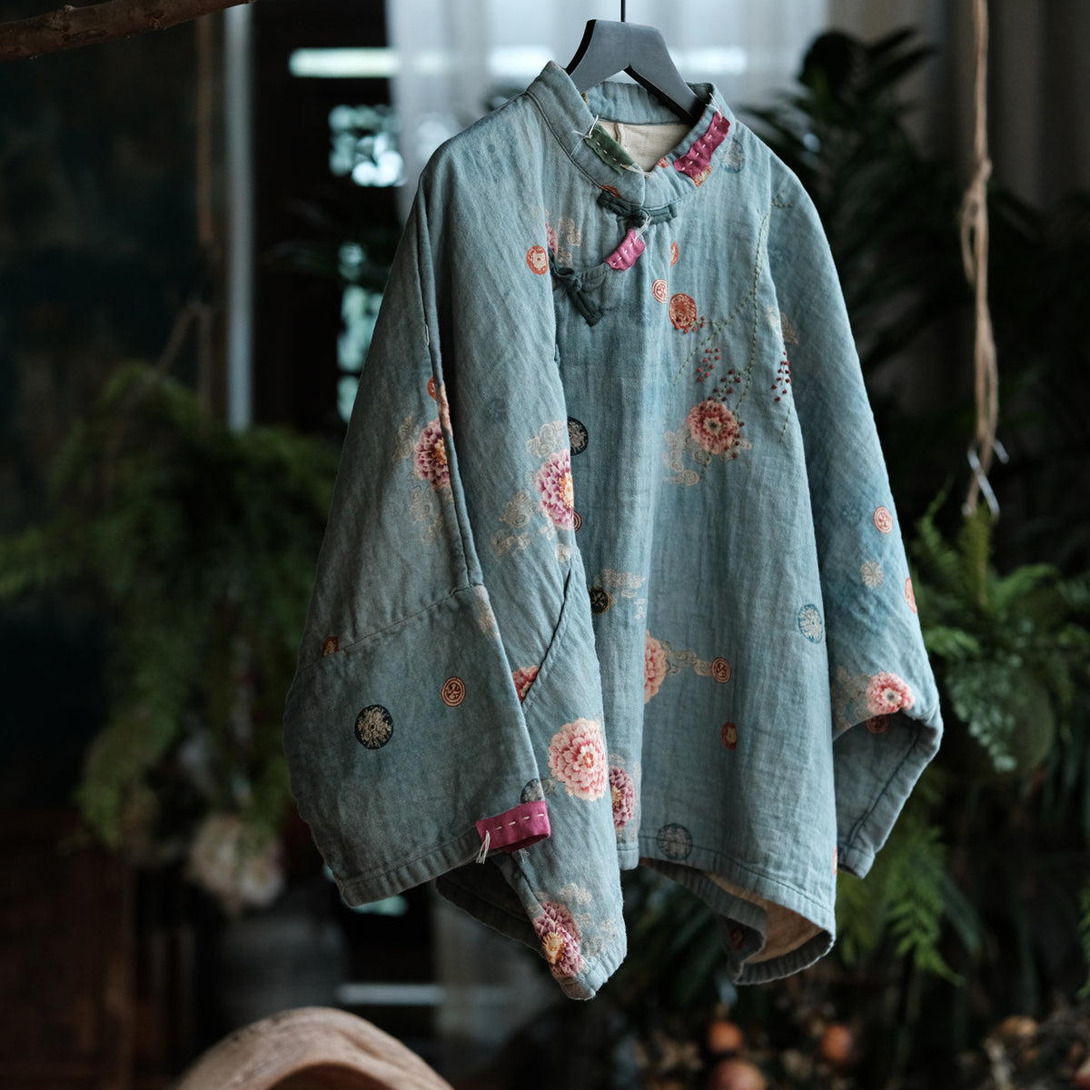 Blue Peony Cotton Blouse
