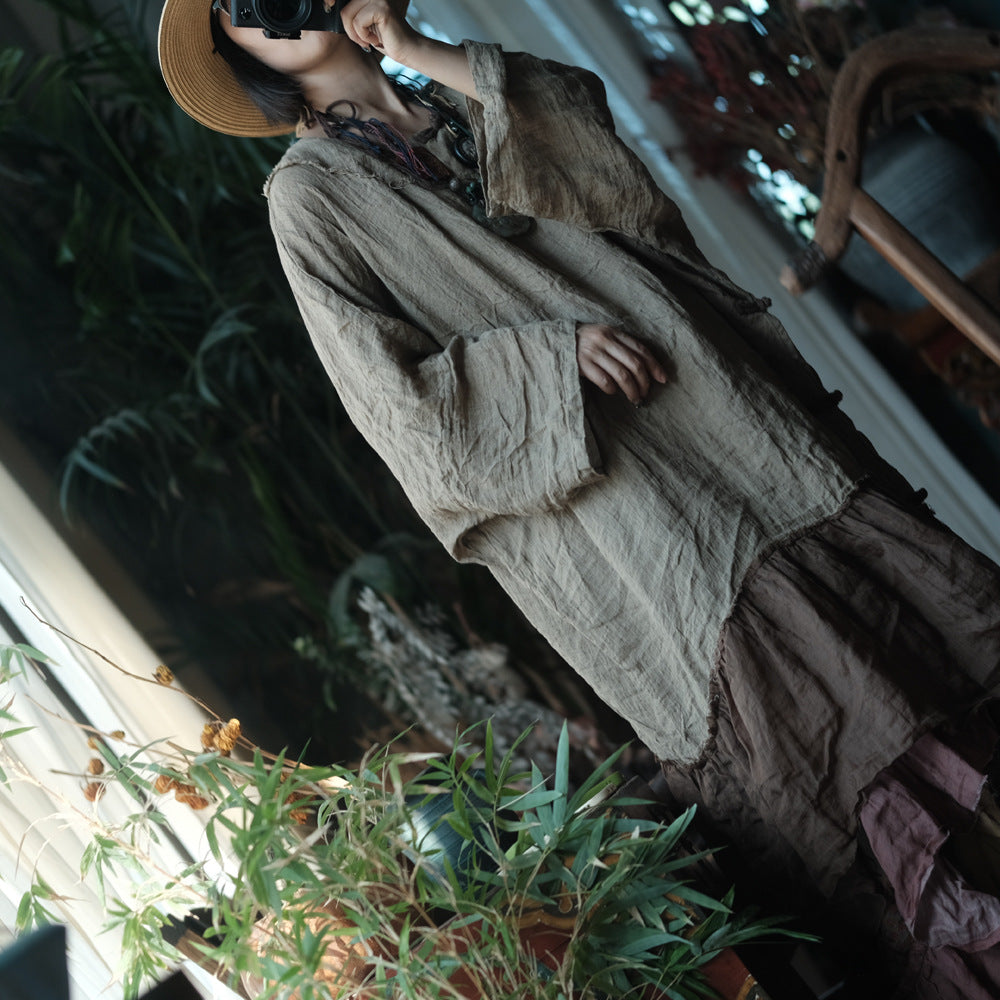 Earthfall Patchwork Linen Dress