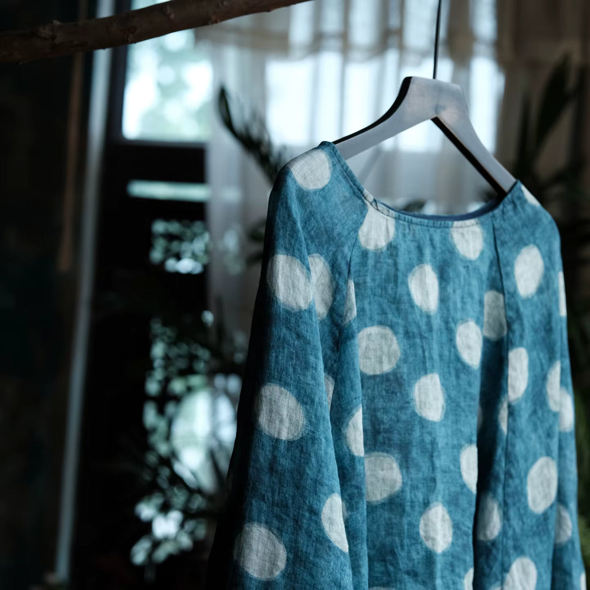 Dotted Ramie Batwing Blouse