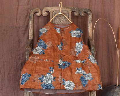 Vintage Meadow Floral Linen Vest