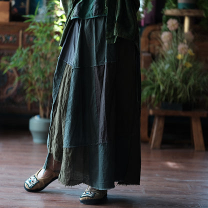 Mosaic Meadow Patchwork Cotton-Linen Skirt