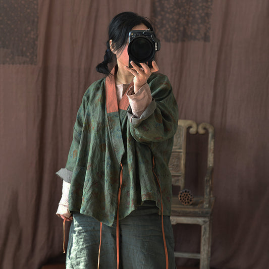 Vintage Bloom Linen Kimono Jacket – Patchwork Wrap Cardigan