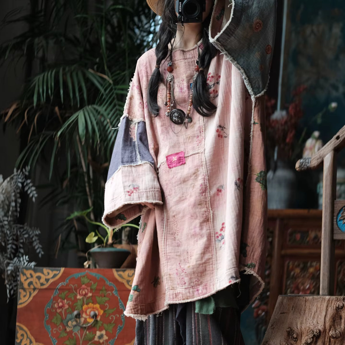Sakura Vintage Patchwork Cotton Tunic Dress