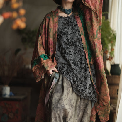 Vintage Floral Ramie Long Kimono
