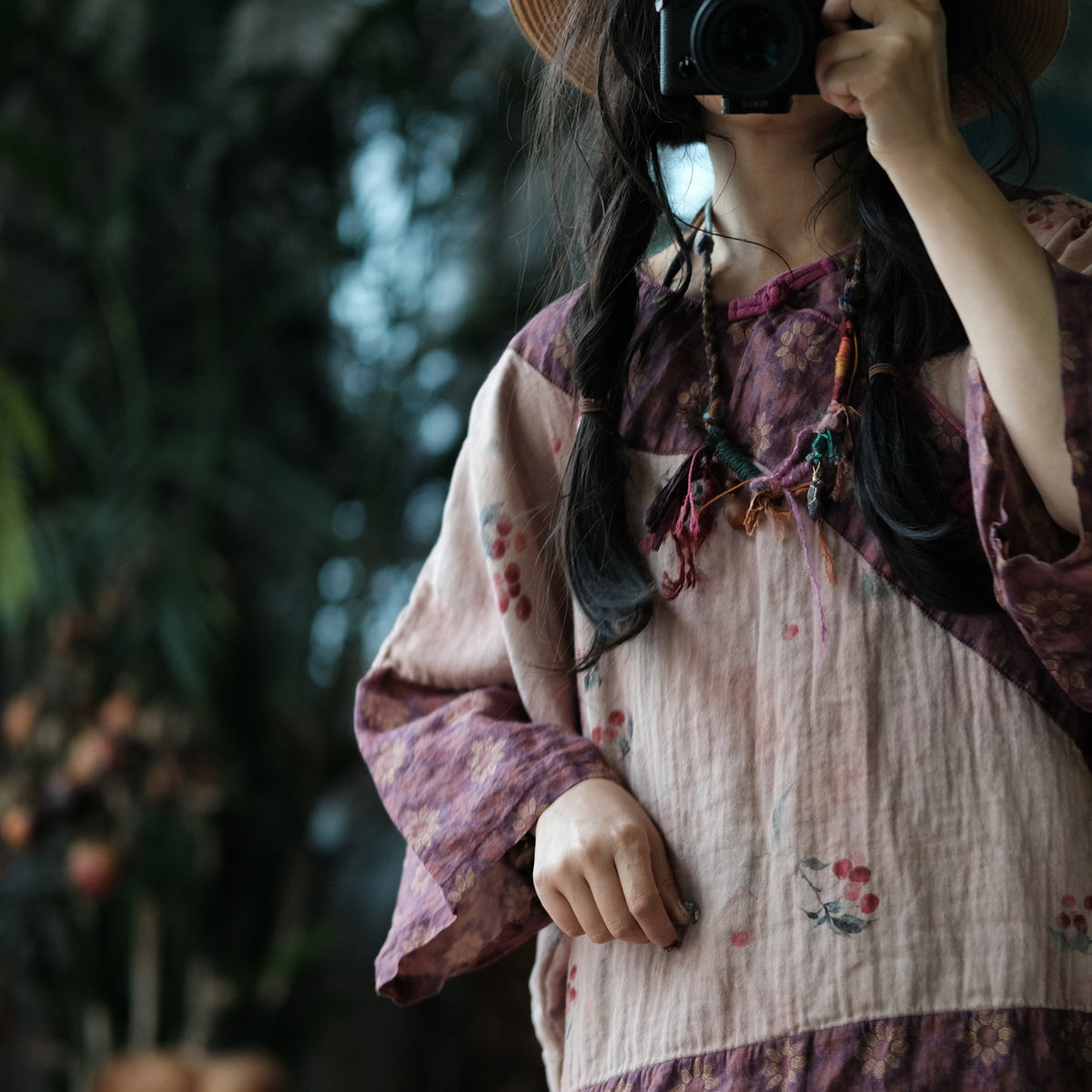 Wild Peony Cotton Batwing Blouse