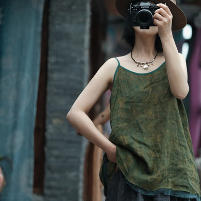 Vintage Bloom Strappy Linen Blouse