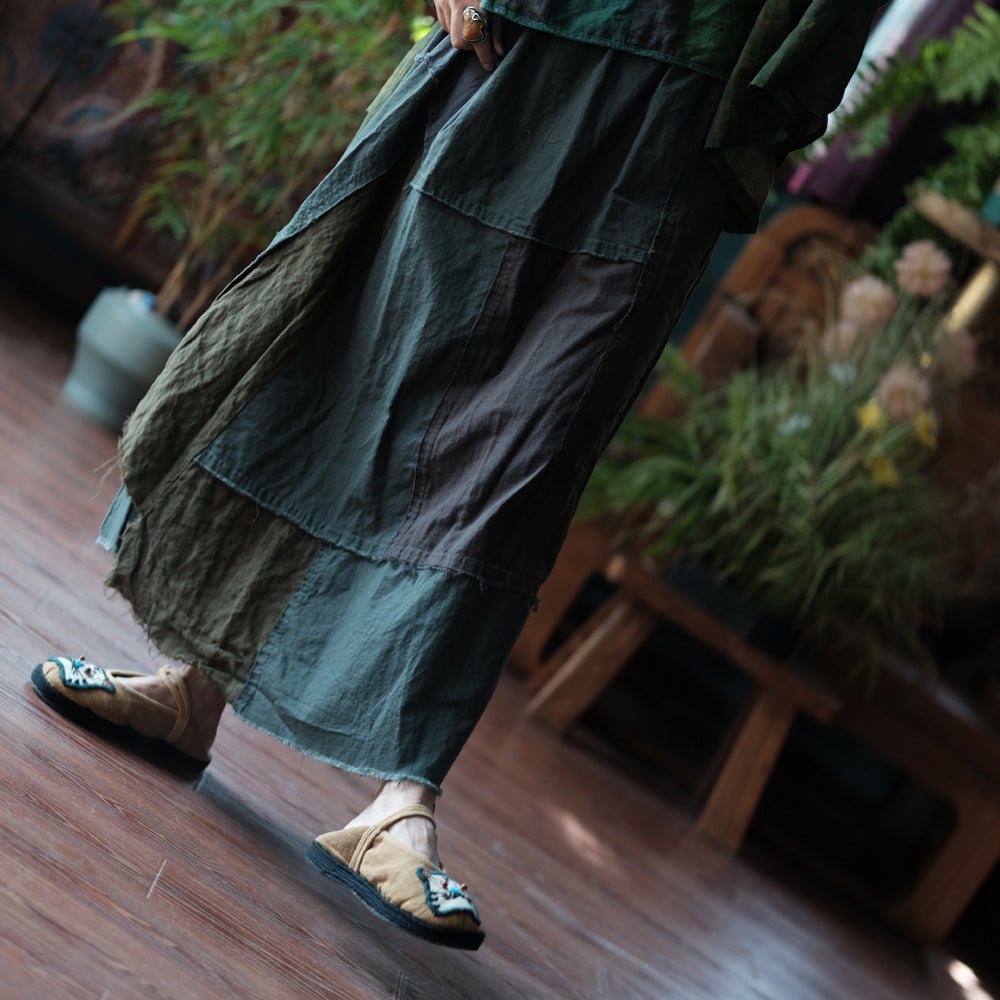 Mosaic Meadow Patchwork Cotton-Linen Skirt