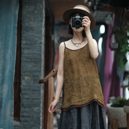 Vintage Bloom Strappy Linen Blouse