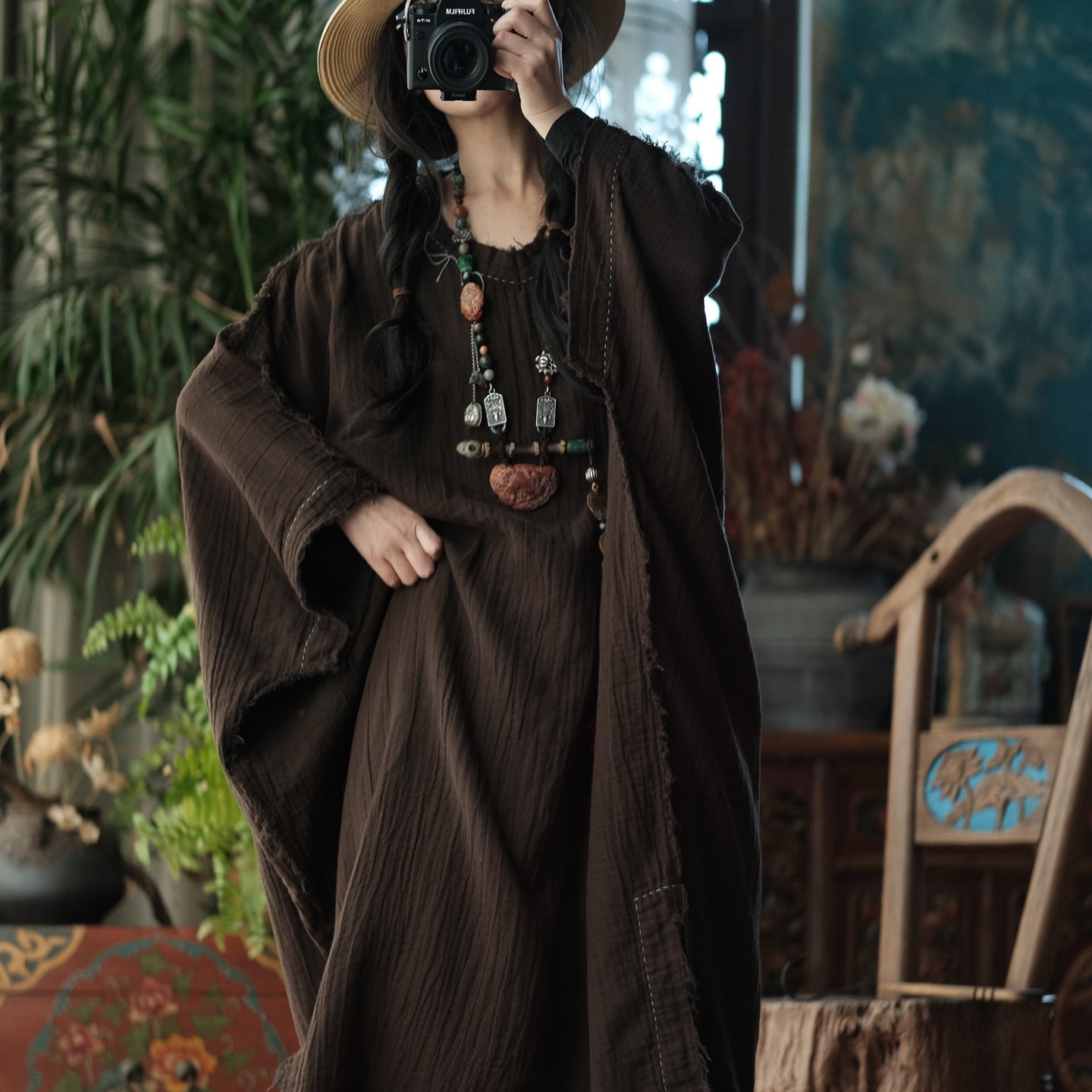 Bohemian Aura Long Cotton Linen Dress / Oversized Tunic