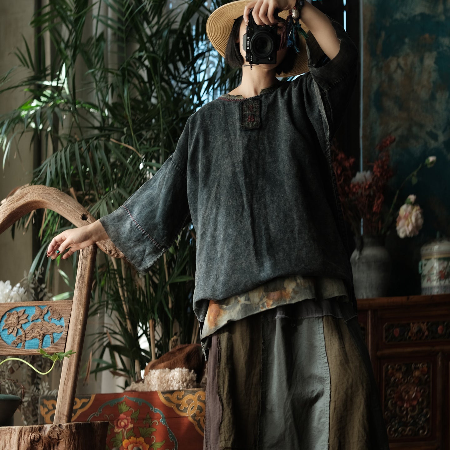 Midnight Linen Blouse