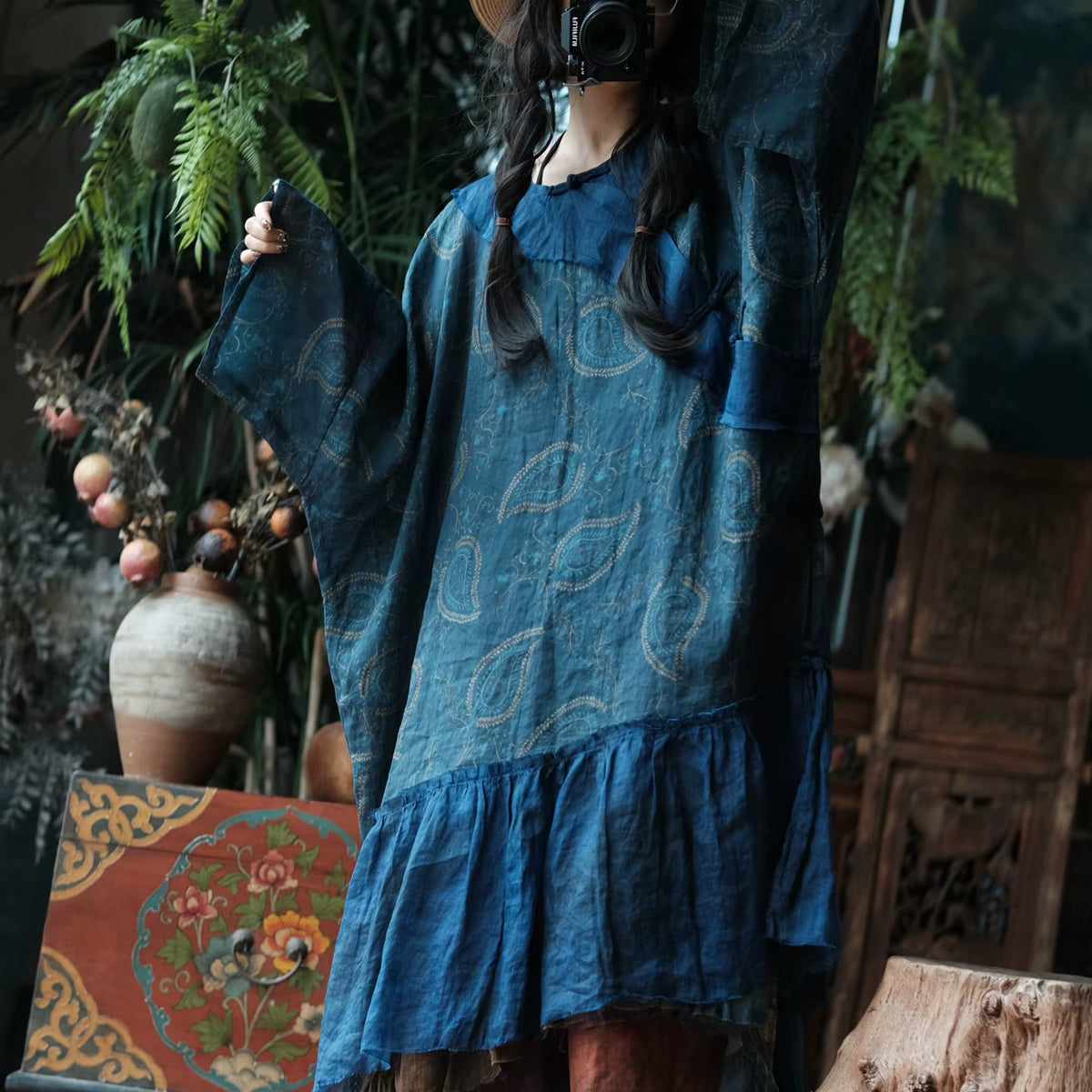 Vintage Ink Garden Linen Dress
