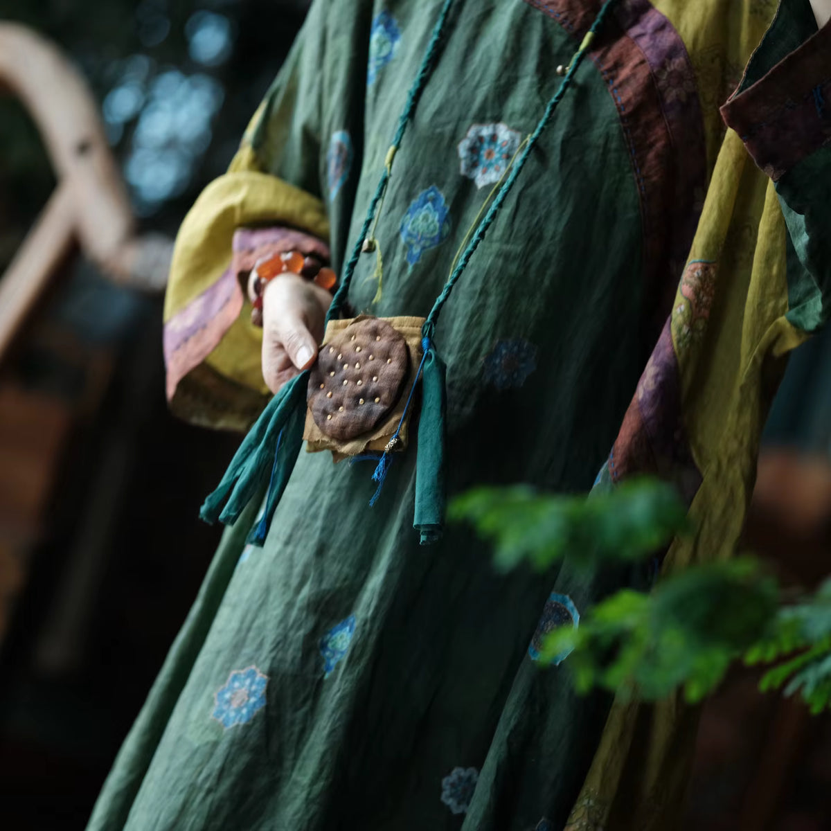 Verdant Mosaic Patchwork Ramie Dress
