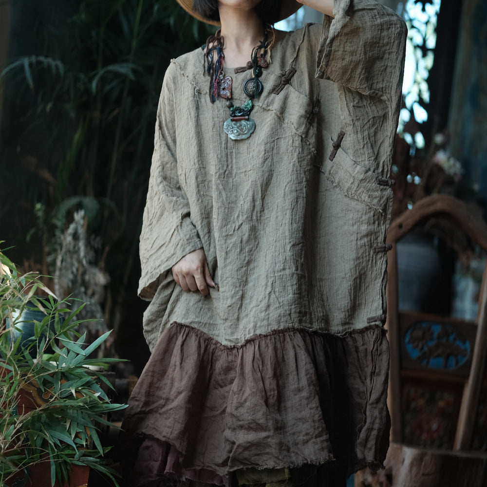 Earthfall Patchwork Linen Dress