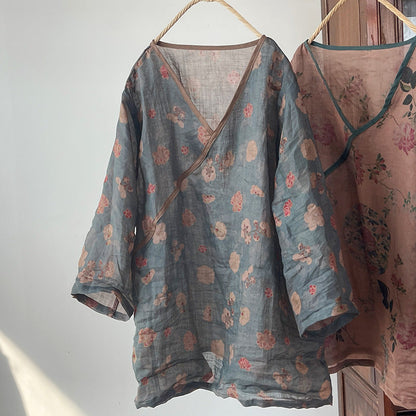 Vintage Floral Wrap Blouse