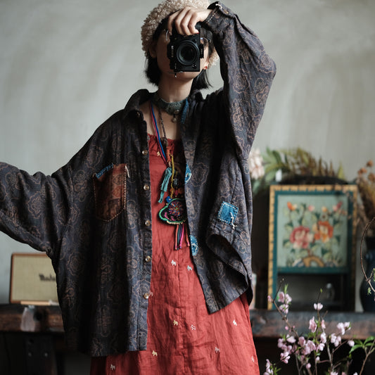 Vintage Floral Cotton Oversized Shirt