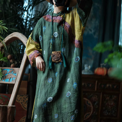 Verdant Mosaic Patchwork Ramie Dress