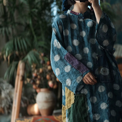 Sora Vintage Blue Dot Ramie Dress