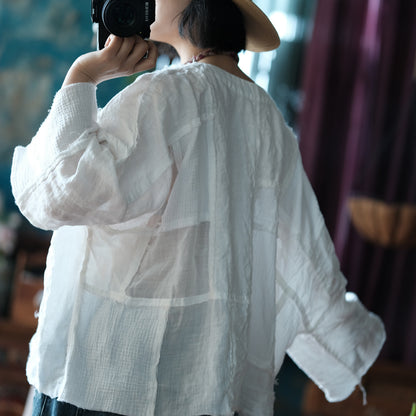 Vintage Patchwork V-Neck Blouse