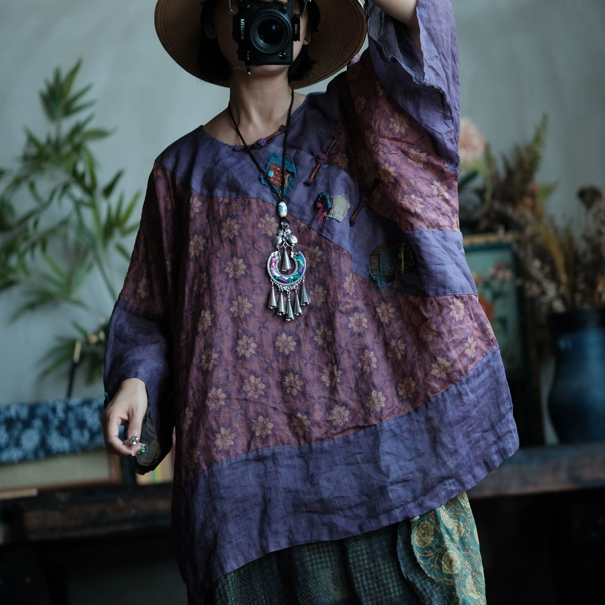 Purple Mosaic Ramie Blouse