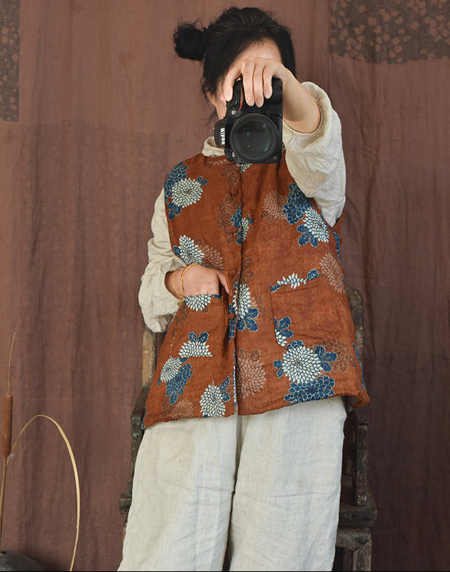 Vintage Meadow Floral Linen Vest