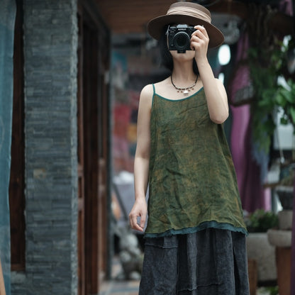 Vintage Bloom Strappy Linen Blouse