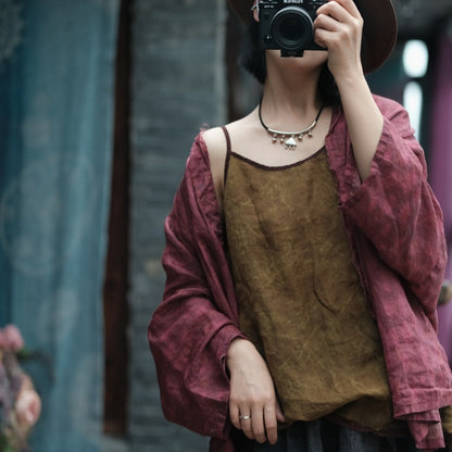 Vintage Bloom Strappy Linen Blouse