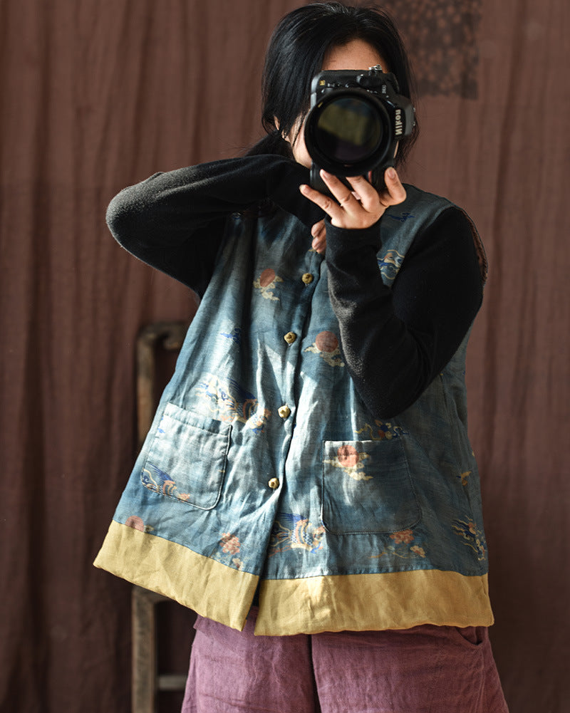 Vintage Blossom Patchwork Linen Vest