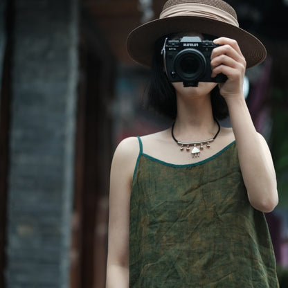 Vintage Bloom Strappy Linen Blouse