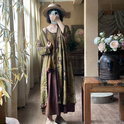 Vintage Floral Linen Midi Jacket