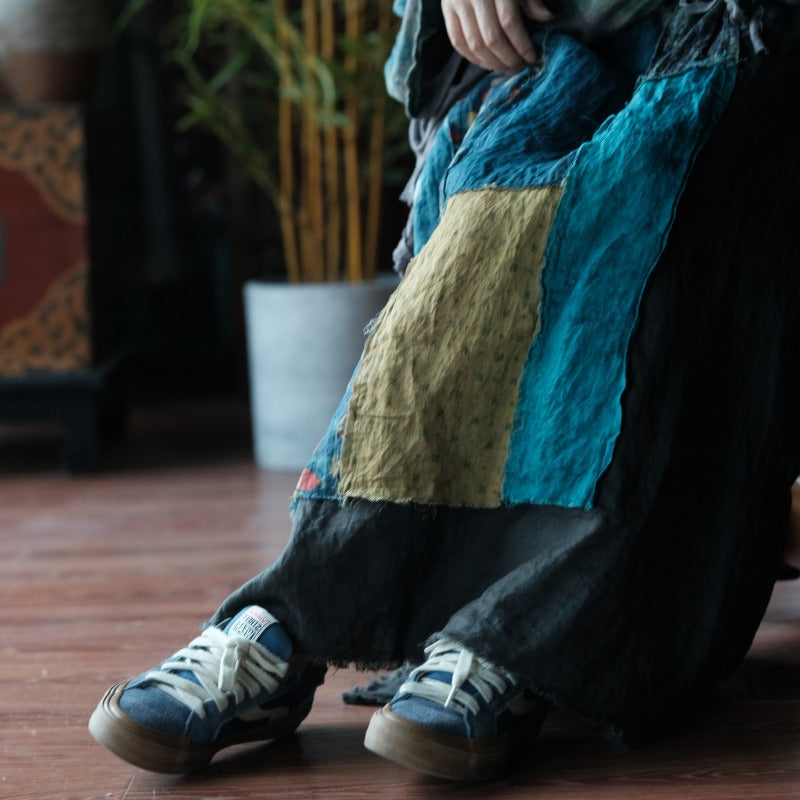 Indigo Fish Print Ramie Maxi Skirt
