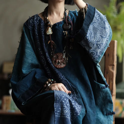 Vintage Blue Garden Patchwork Cotton Dress