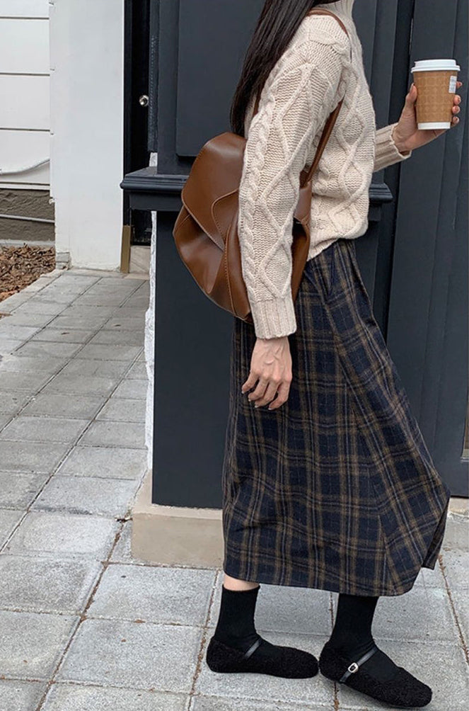 Vintage Check Midi Skirt