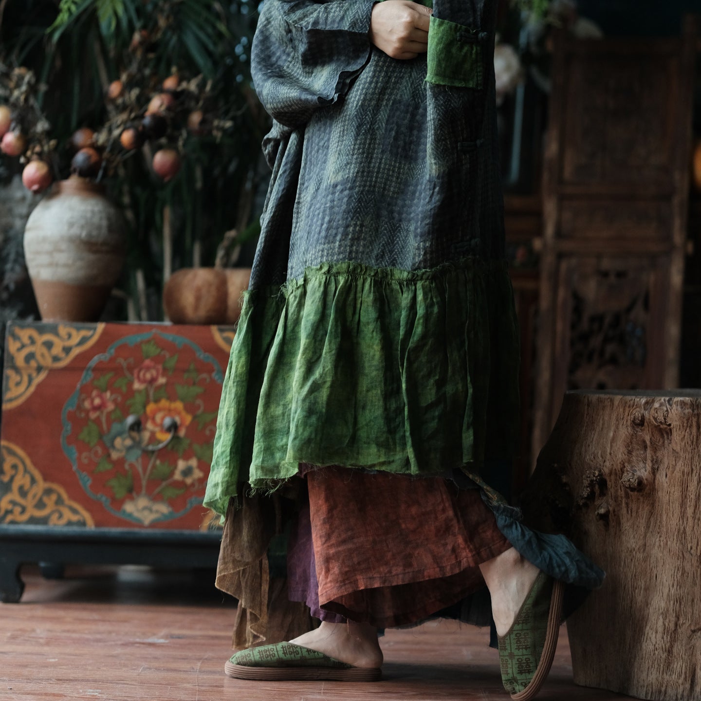 Forest Patchwork Ramie Dress