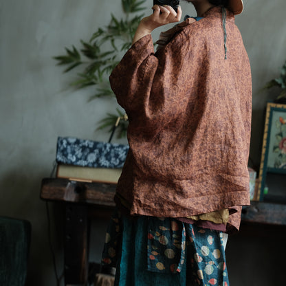 Vintage Fish Print Ramie Wide Leg Pants