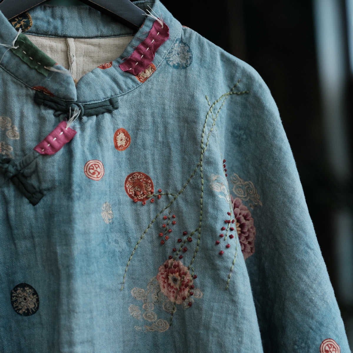 Blue Peony Cotton Blouse