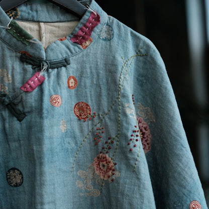 Blue Peony Cotton Blouse