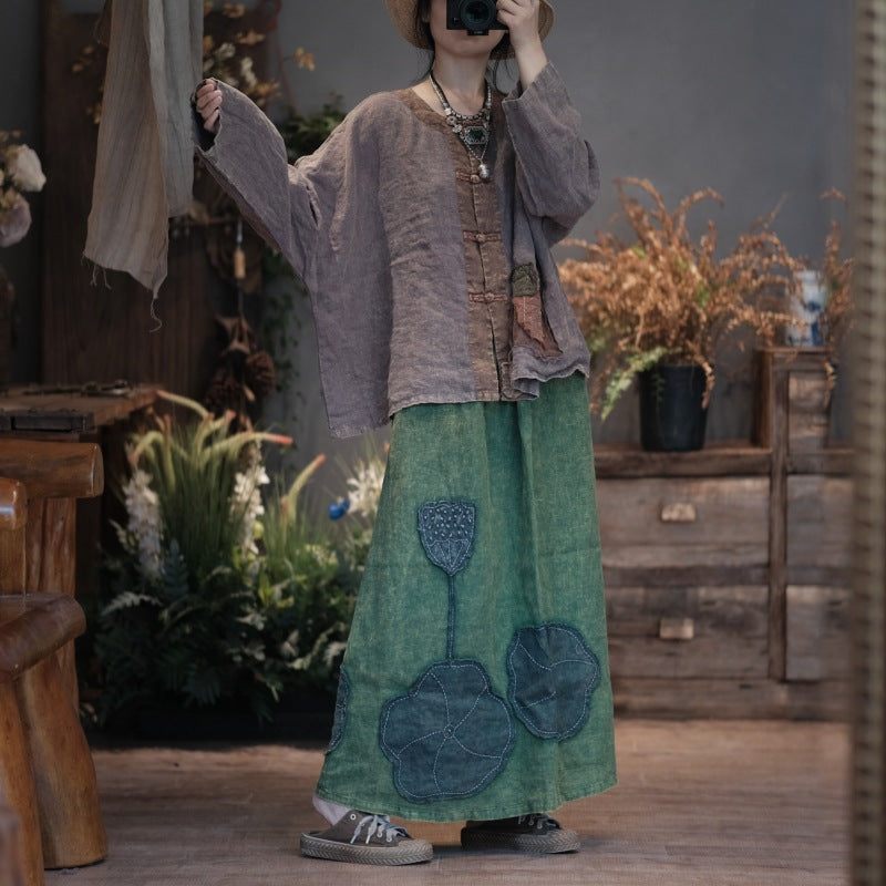 Vintage Lotus Patchwork Skirt