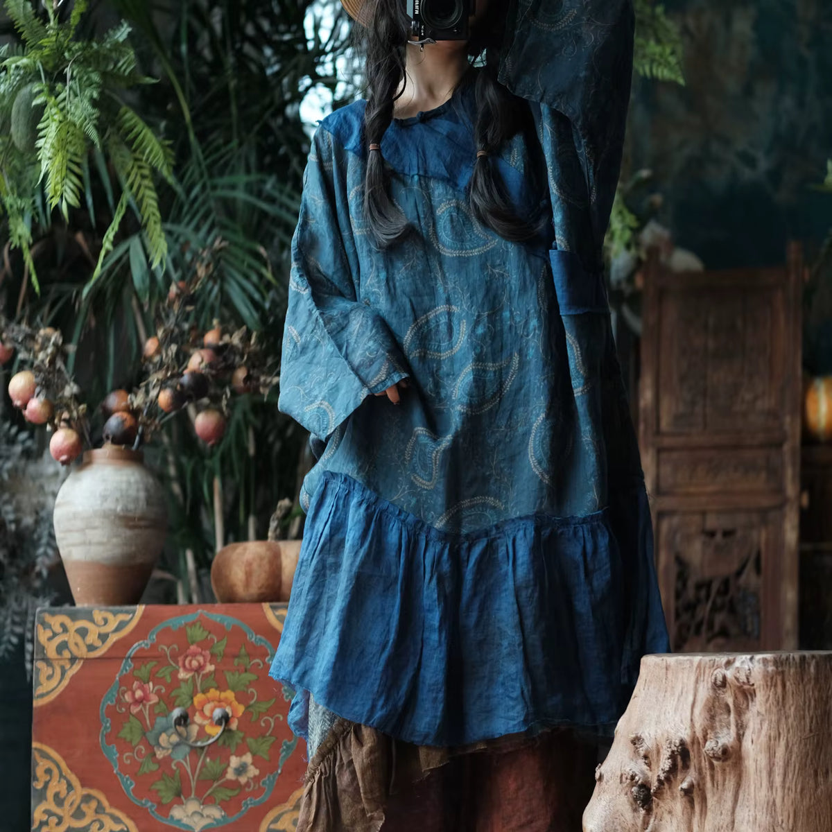 Vintage Ink Garden Linen Dress