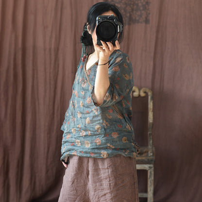 Vintage Floral Wrap Blouse
