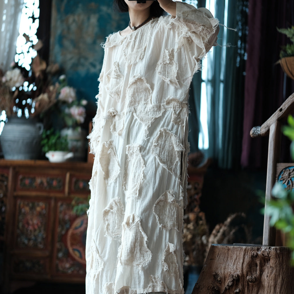 Vestido túnica de patchwork color crudo