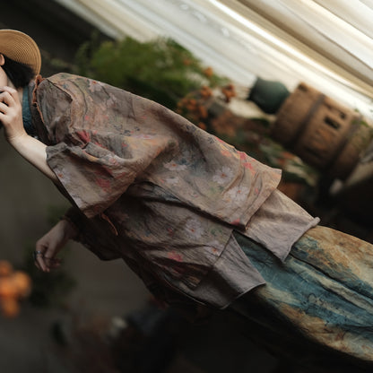 Vintage Bloom Linen Floral Kimono