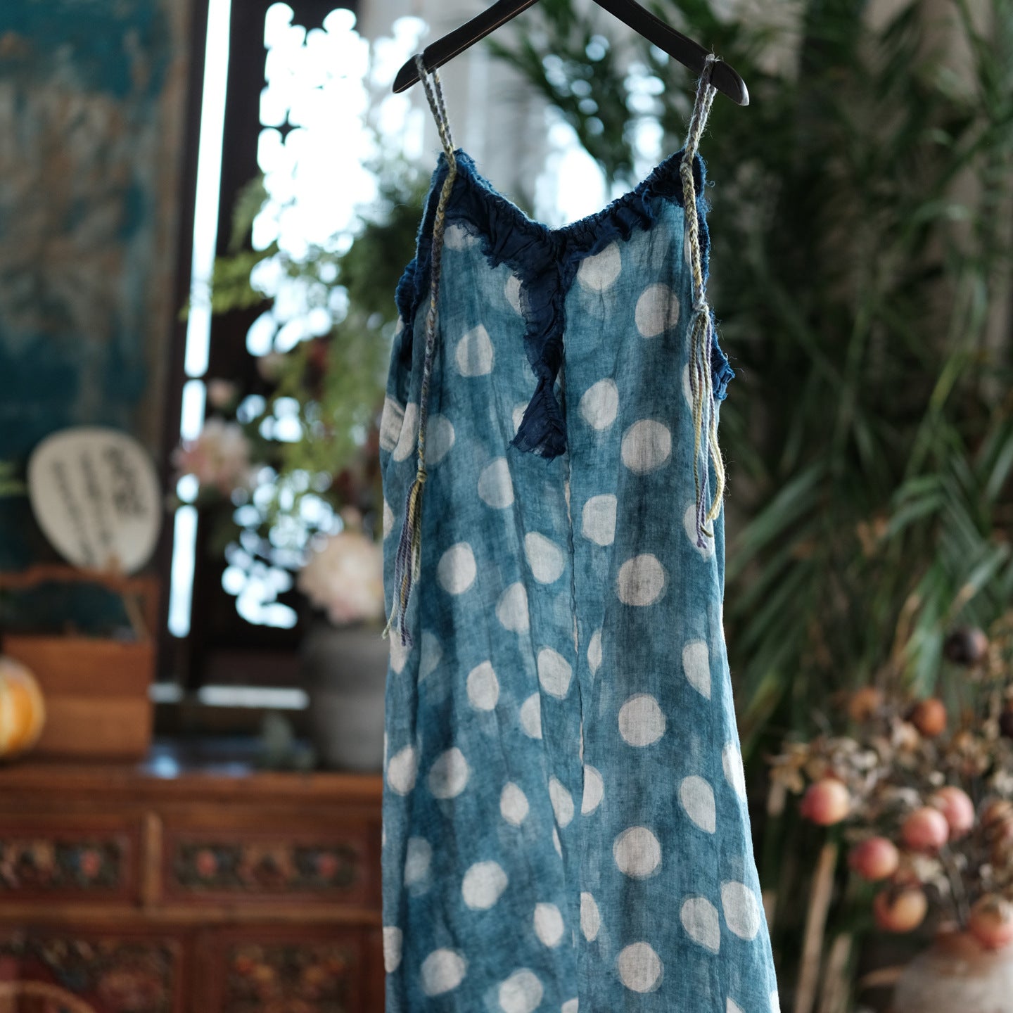 Azure Polka Linen Summer Dress
