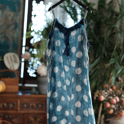 Azure Polka Linen Summer Dress